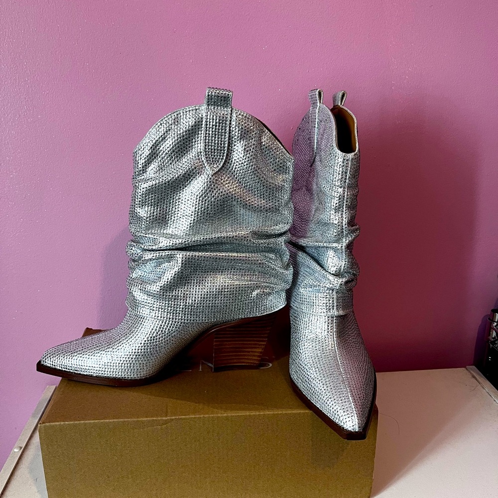 Jessica Simpson Silver Metallic Cowgirl Boots